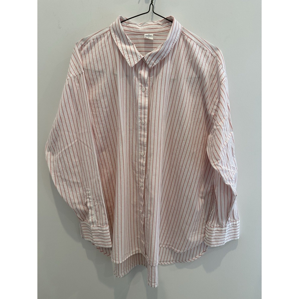 Melrose and Market White Pink Striped Classic Button-Up Cotton Collared Size 1X